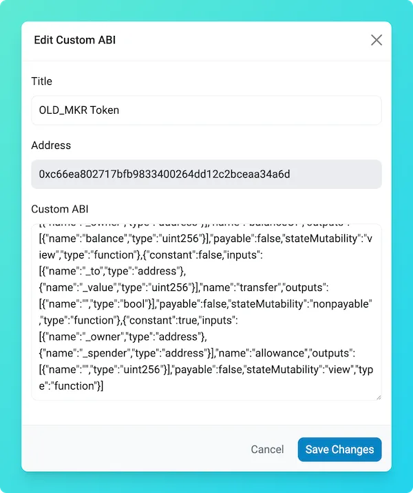 Etherscan Add Custom ABI form for OLD_MKR